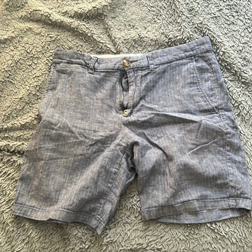 Old Navy Men's Blue Chambray Ultimate Slim Fit Bermuda Shorts Cotton Blend 29